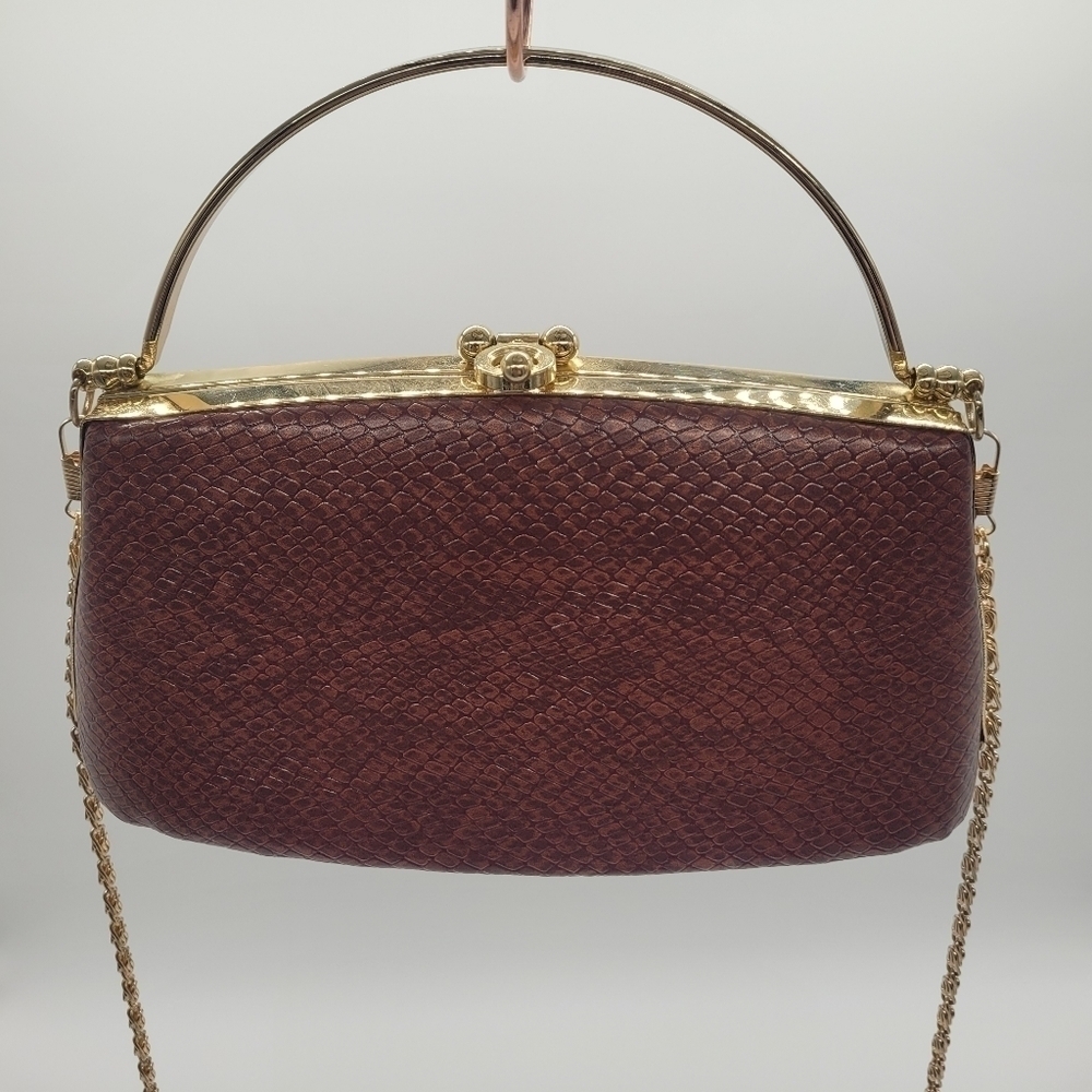 Bijoux Terner Snake Skin Print Evening Bag Purse Metal Frame​​​
